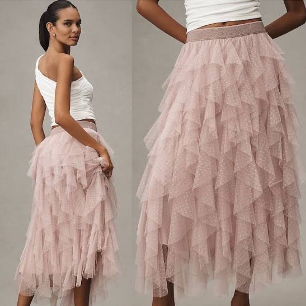 Anthropologie Cheri Tulle Midi Skirt